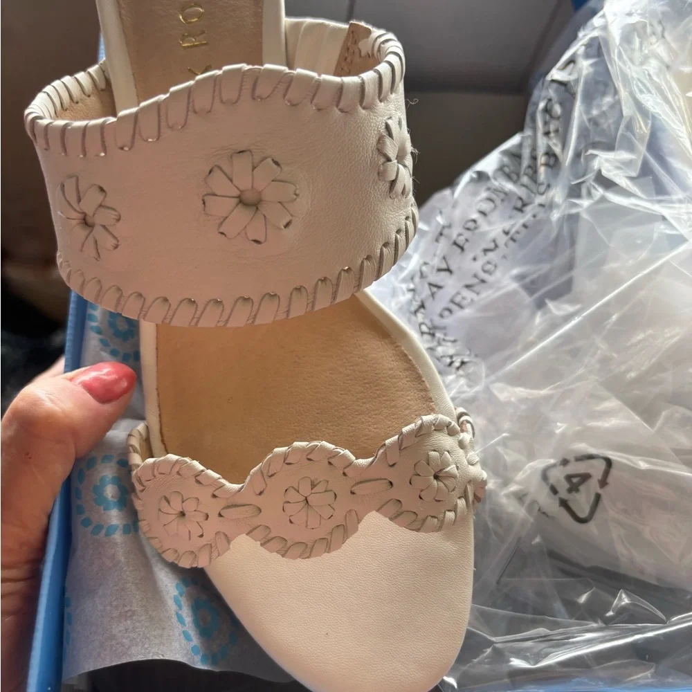Jack Rogers Caroline Wedge Sandal WhiteLeather Whipstitch Floral Cutout Platform